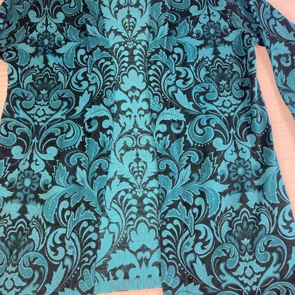 Talbots Green Teal Paisley Merino Wool Long Sleeve Open Cardigan Sweater Small - Picture 5 of 12